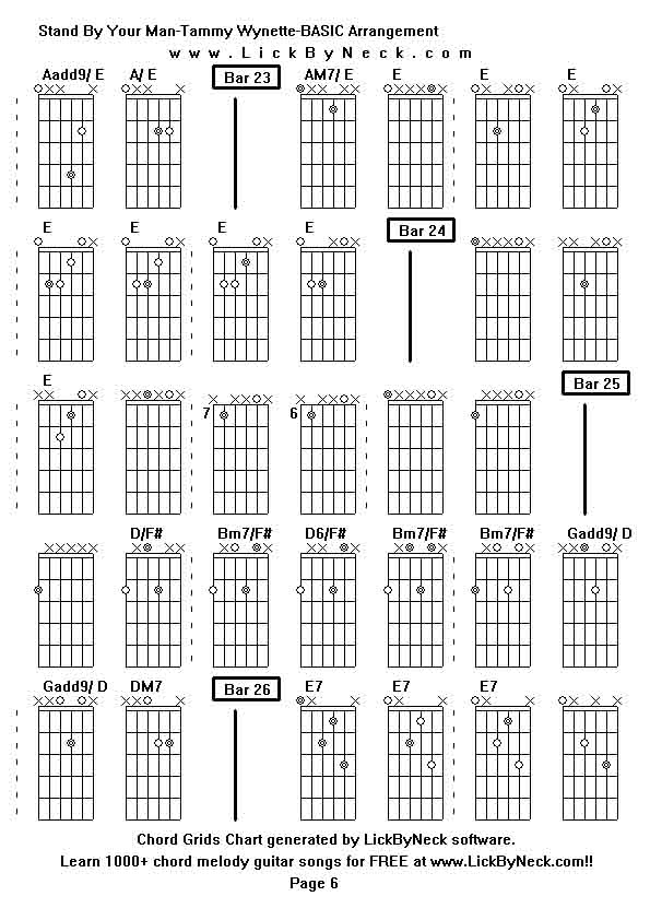 Chord Grids Chart of chord melody fingerstyle guitar song-Stand By Your Man-Tammy Wynette-BASIC Arrangement,generated by LickByNeck software.